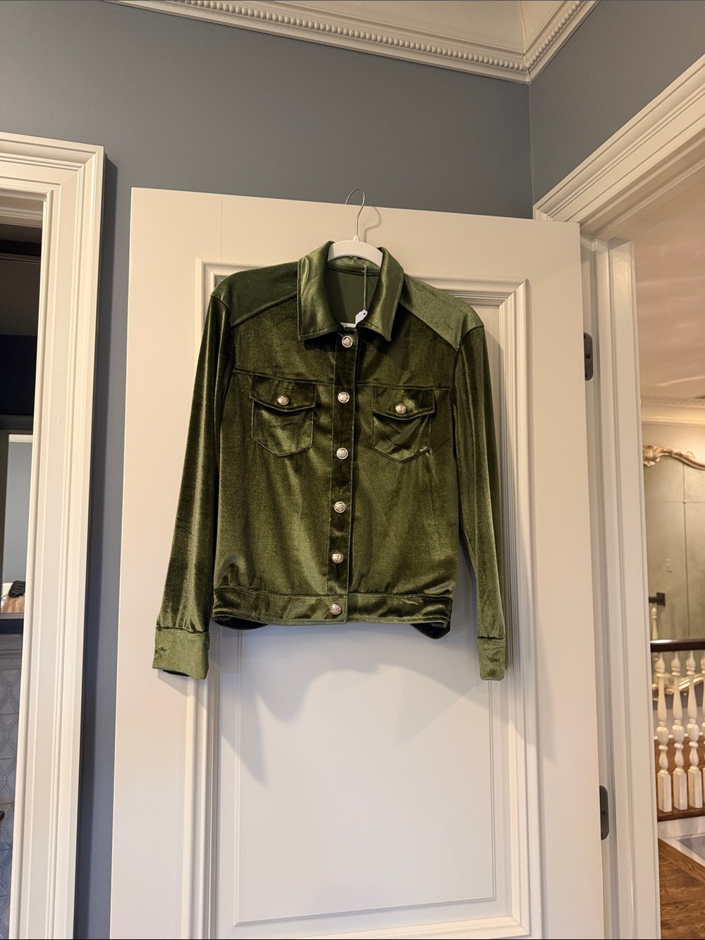 Source Unknown Olive Green Velvet Button-Front Jean Jacket